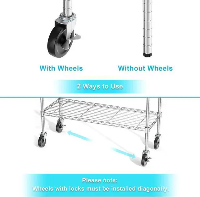Alt view image 6 of 7 - Auslar 3-Tier Storage Shelves with Casters Heavy Duty Metal Shelving Chrome