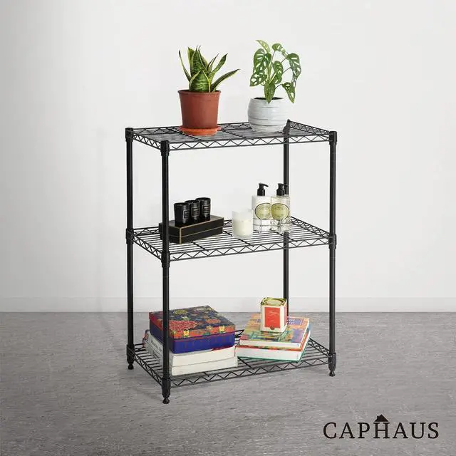 Alt view image 7 of 7 - CAPHAUS 3/4/5-Tier Adjustable Height Wire Shelving Unit, Rack Shelving, Metal Steel Shelves, Garage Organizer, Utility Storage Shelf, 3-Tier Without Wheels, Black