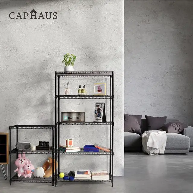 Alt view image 7 of 7 - CAPHAUS 4-Tier Adjustable Height Wire Shelving Unit, Wire Rack Shelving, Metal Steel Storage Shelves, Garage Shelving Storage Organizer, Utility Storage Shelf, Without Wheels, Black