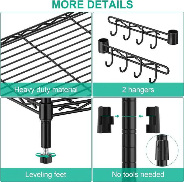 Alt view image 7 of 7 - Folews 6-Tier Metal Storage Shelf with Wheels NSF Wire Shelving Unit, Black