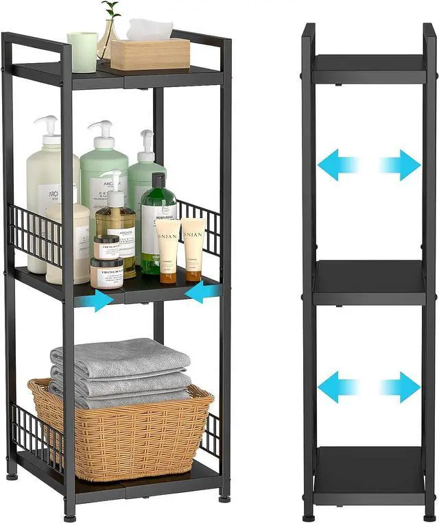 Main image of DAOUTIME 3-Tier Metal Shelving Unit, Expandable, Free-Standing, Narrow, Open Floor Shelves, Ideal for Bathroom, Kitchen, Laundry, Storage, Organization