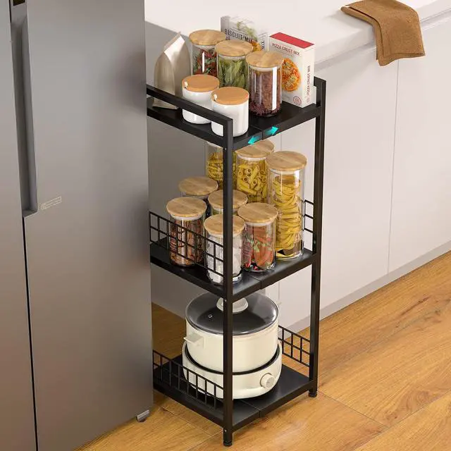 Alt view image 4 of 6 - DAOUTIME 3-Tier Metal Shelving Unit, Expandable, Free-Standing, Narrow, Open Floor Shelves, Ideal for Bathroom, Kitchen, Laundry, Storage, Organization