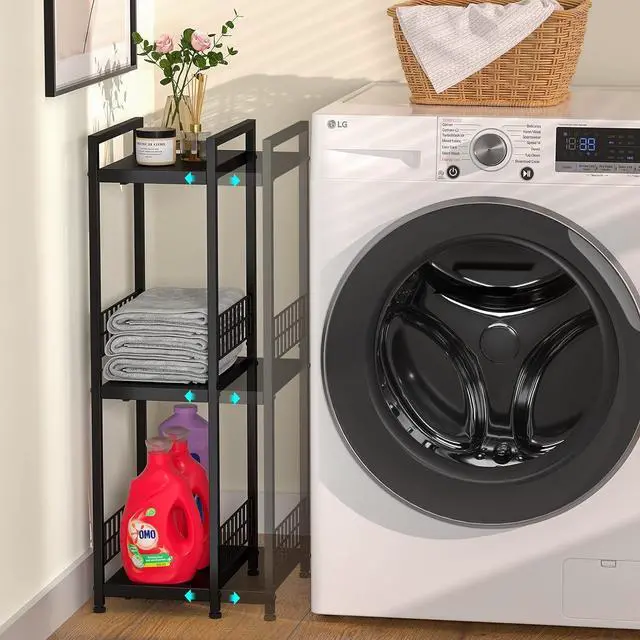 Alt view image 6 of 6 - DAOUTIME 3-Tier Metal Shelving Unit, Expandable, Free-Standing, Narrow, Open Floor Shelves, Ideal for Bathroom, Kitchen, Laundry, Storage, Organization