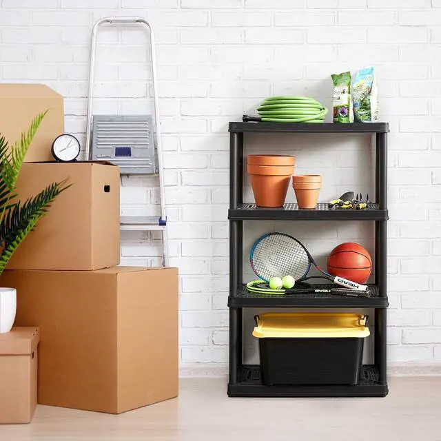 Alt view image 2 of 7 - Gracious Living XL Heavy-Duty Storage Shelves, Knect-A-Shelf 4-Shelf Ventilated Storage Shelving Rack for Home Organization, Black