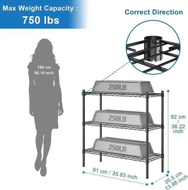 Alt view image 3 of 7 - Auslar 3-Tier Heavy Duty Wire Shelving Adjustable Metal Storage Rack Black