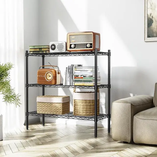 Alt view image 5 of 7 - Auslar 3-Tier Heavy Duty Wire Shelving Adjustable Metal Storage Rack Black