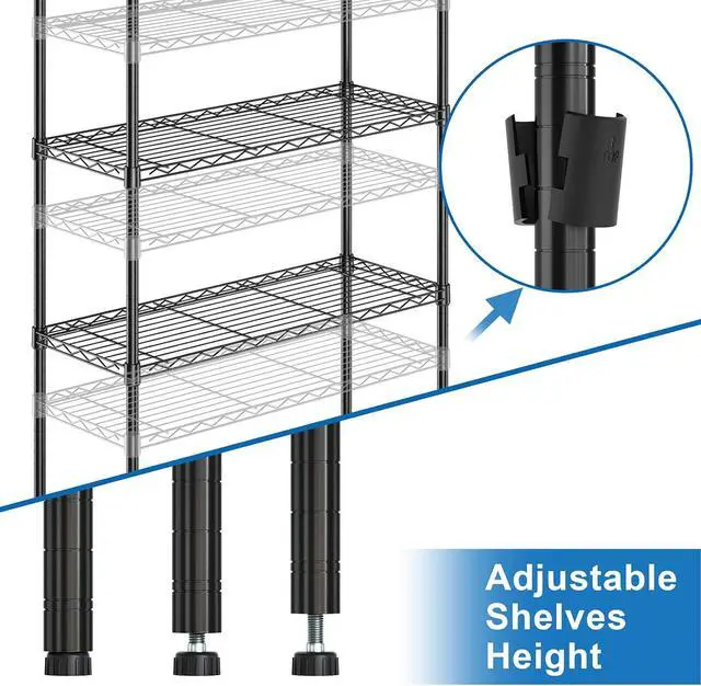 Alt view image 6 of 7 - Auslar 3-Tier Heavy Duty Wire Shelving Adjustable Metal Storage Rack Black