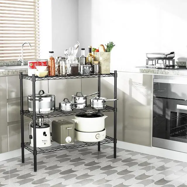 Alt view image 4 of 7 - Auslar 3-Tier Heavy Duty Wire Shelving Adjustable Metal Storage Rack Black
