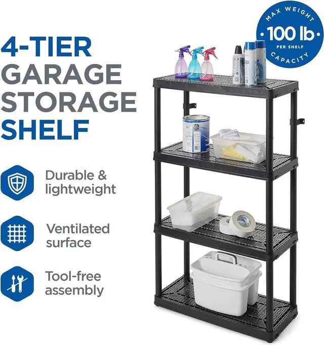 Alt view image 4 of 7 - Gracious Living 2 Pack Storage Rack, 4 Shelf Fixed Height Medium Duty Unit, Black