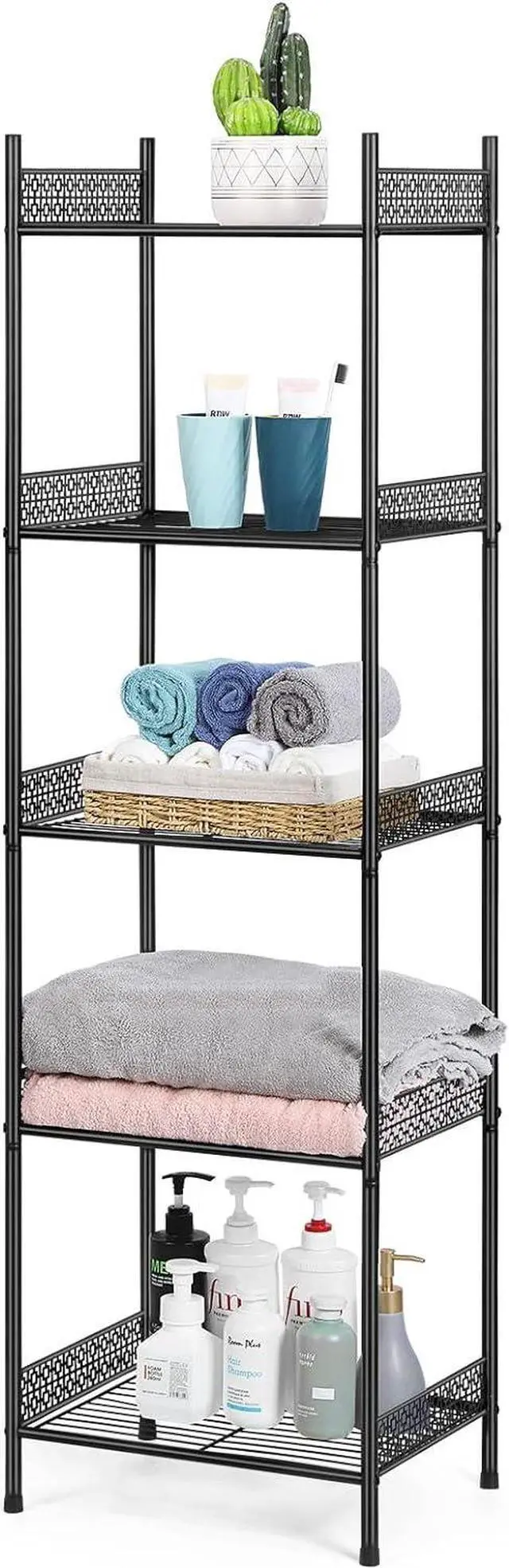 Main image of Nandae 5-Tier Bathroom Storage Shelf, Heavy Duty Wire Shelving Unit Free Standing Towel Rack Organization for Kitchen Bathroom Laundry, Black