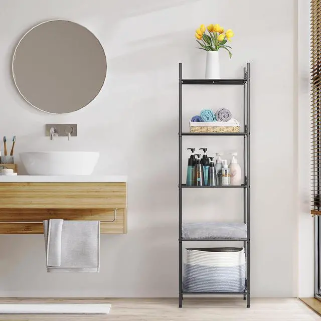 Alt view image 2 of 7 - Nandae 5-Tier Bathroom Storage Shelf, Heavy Duty Wire Shelving Unit Free Standing Towel Rack Organization for Kitchen Bathroom Laundry, Black