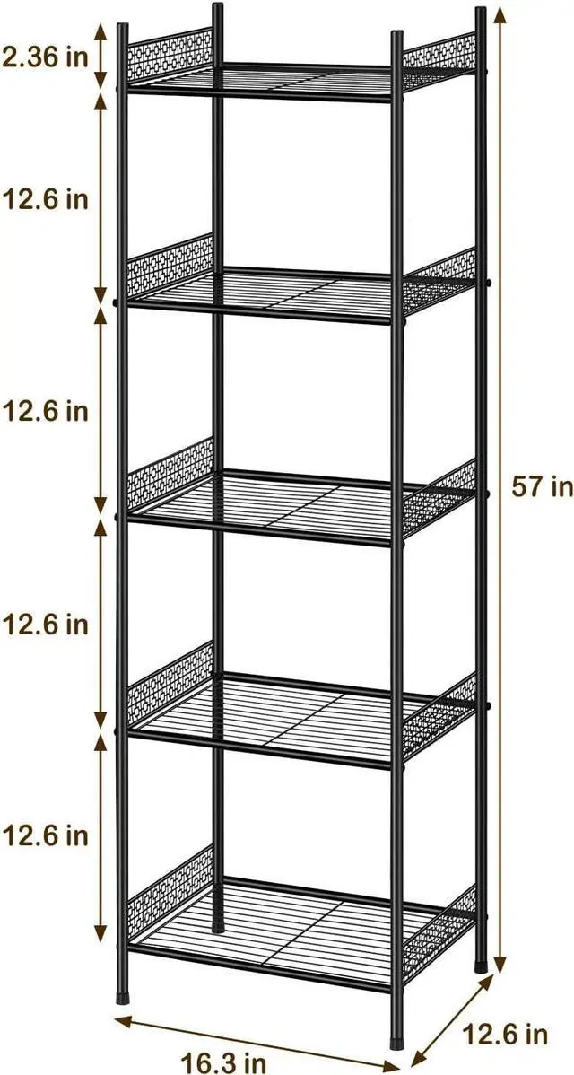 Alt view image 3 of 7 - Nandae 5-Tier Bathroom Storage Shelf, Heavy Duty Wire Shelving Unit Free Standing Towel Rack Organization for Kitchen Bathroom Laundry, Black