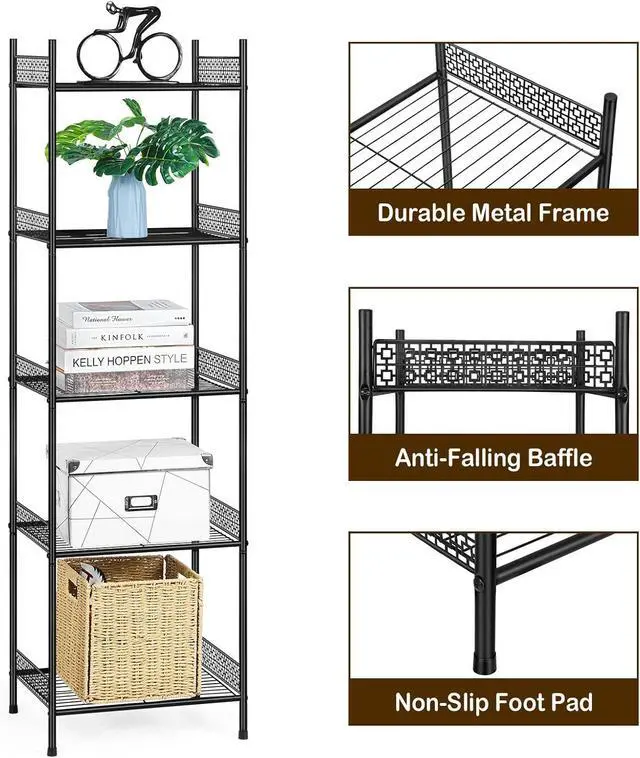 Alt view image 5 of 7 - Nandae 5-Tier Bathroom Storage Shelf, Heavy Duty Wire Shelving Unit Free Standing Towel Rack Organization for Kitchen Bathroom Laundry, Black