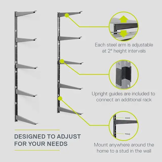 Alt view image 5 of 6 - Delta Heavy Duty Wood and Lumber Storage Rack, Holds Up To 480 lbs - Easy to Install Mounted Rack With Steel Construction for Indoor & Outdoor Storage Solution For Garage, Basement & Pantry Cycle