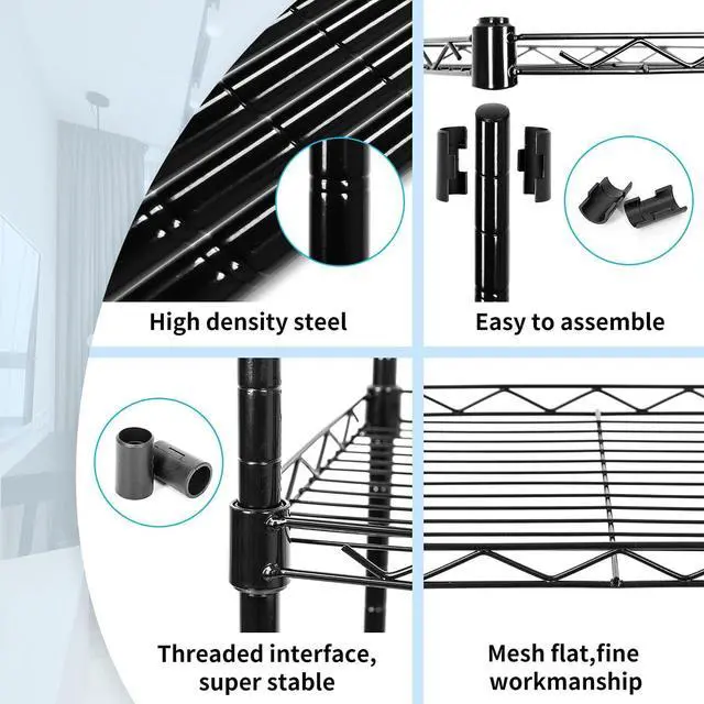 Alt view image 5 of 7 - SUNLPH 5-Tier Wire Shelving Adjustable Shelves Unit Metal Storage Rack for Laundry Bathroom Kitchen Pantry Closet Organization (Black, 16.6" L x 11.4" W x 49.1" H)