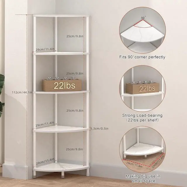 Alt view image 3 of 7 - 5 Tier Corner Shelf Stand, 44.1", Marble White