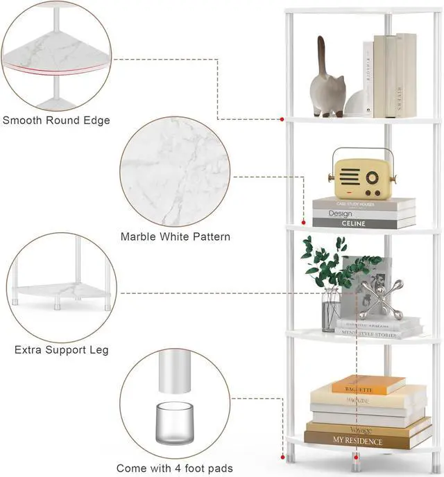 Alt view image 4 of 7 - 5 Tier Corner Shelf Stand, 44.1", Marble White