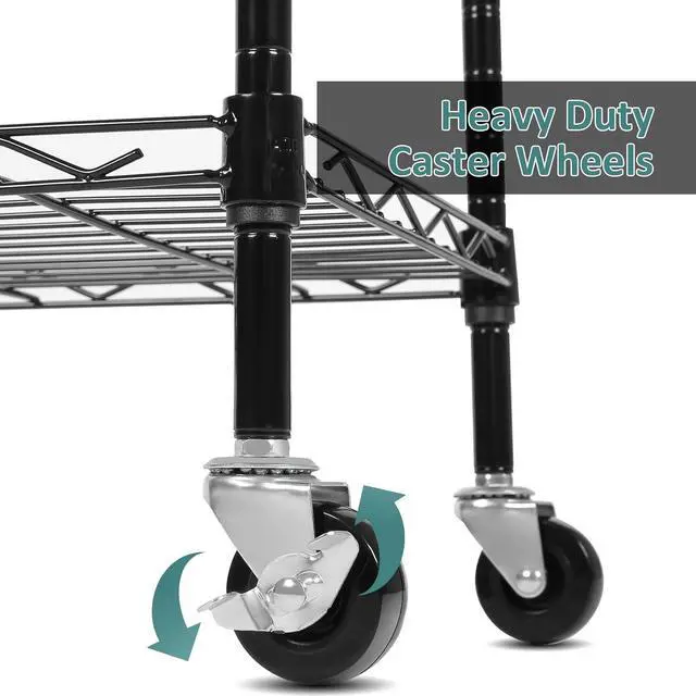 Alt view image 6 of 7 - Homdox 6-Tier Storage Shelf Wire Shelving Unit Free Standing Rack Organization with Caster Wheels, Stainless Side Hooks, Black