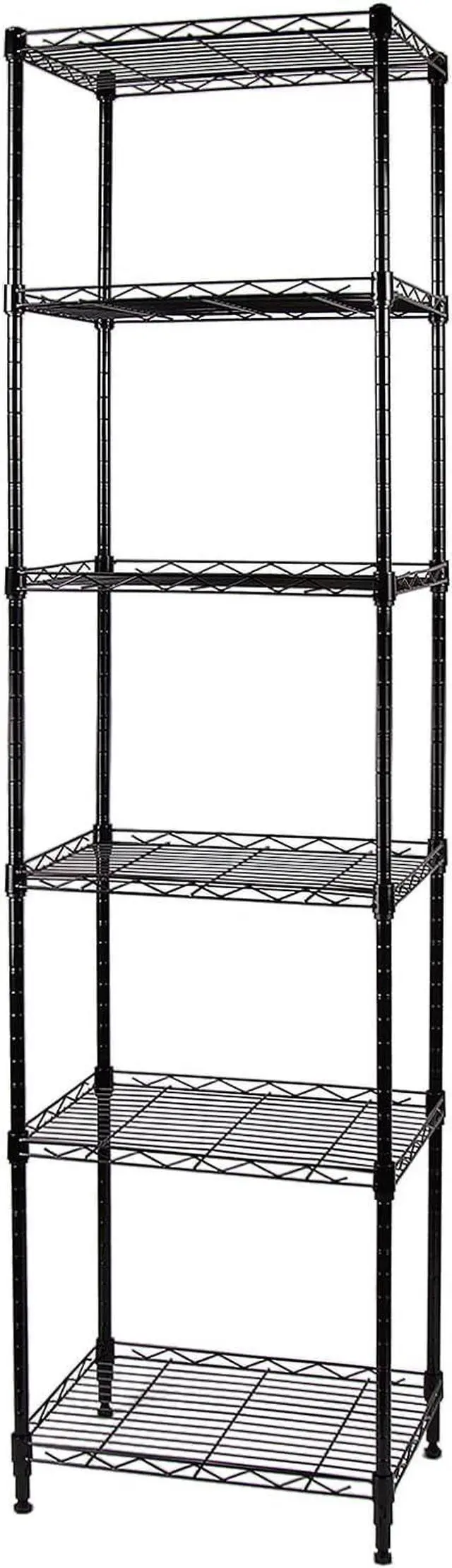Main image of 6-Wire Shelving Adjustable Shelves, Standing Storage Shelf for Laundry Bathroom Kitchen Pantry Closet Organization (Glossy Black, 16.6" L x 11.4" W x 64.6" H)