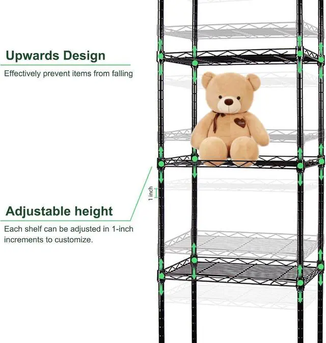 Alt view image 4 of 6 - 6-Wire Shelving Adjustable Shelves, Standing Storage Shelf for Laundry Bathroom Kitchen Pantry Closet Organization (Glossy Black, 16.6" L x 11.4" W x 64.6" H)