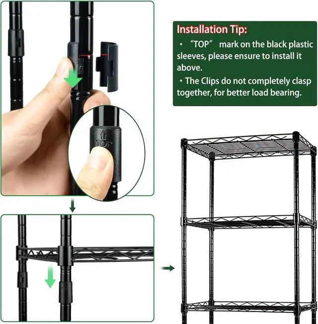 Alt view image 5 of 6 - 6-Wire Shelving Adjustable Shelves, Standing Storage Shelf for Laundry Bathroom Kitchen Pantry Closet Organization (Glossy Black, 16.6" L x 11.4" W x 64.6" H)