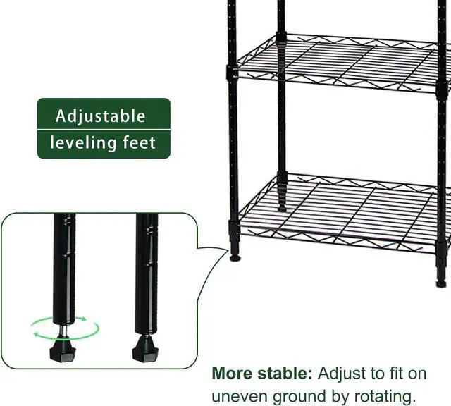 Alt view image 6 of 6 - 6-Wire Shelving Adjustable Shelves, Standing Storage Shelf for Laundry Bathroom Kitchen Pantry Closet Organization (Glossy Black, 16.6" L x 11.4" W x 64.6" H)