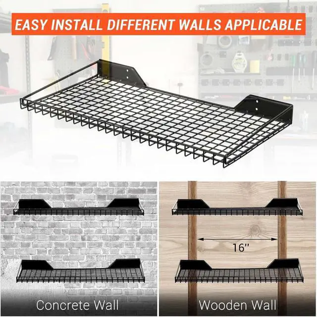 Alt view image 4 of 6 - Wallmaster Garage Wall Shelves 23.6"x11.8" Wall Mount Metal Shelves 2 Pack