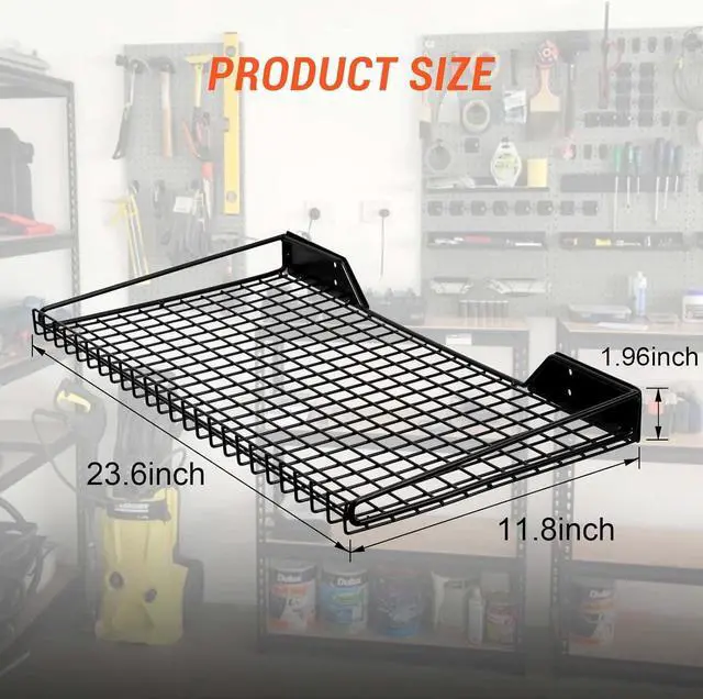 Alt view image 3 of 6 - Wallmaster Garage Wall Shelves 23.6"x11.8" Wall Mount Metal Shelves 2 Pack