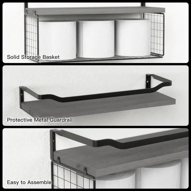 Alt view image 4 of 5 - WOPITUES Bathroom Shelves Over Toilet with Protective Metal Guardrail