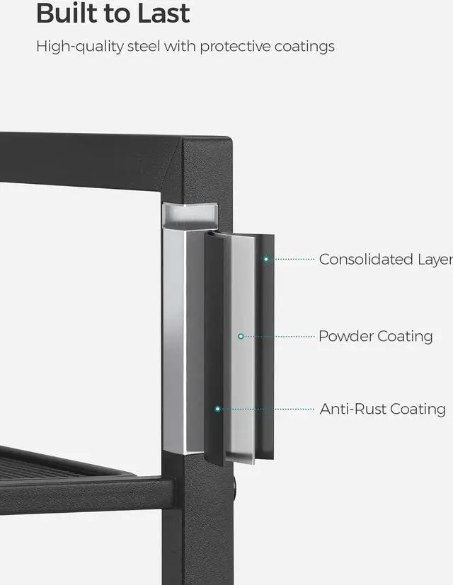 Alt view image 4 of 7 - SONGMICS 6-Tier Storage Rack, Bathroom Shelf, Extendable Plant Stand with Adjustable Shelf, for Bathroom, Living Room, Balcony, Kitchen, Classic Black UBSC036B01