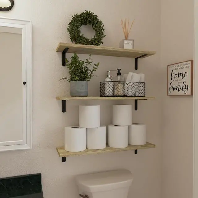 Alt view image 4 of 7 - WOPITUES 24'' Long Floating Shelves for Wall Decor & Storage, Rustic Brown