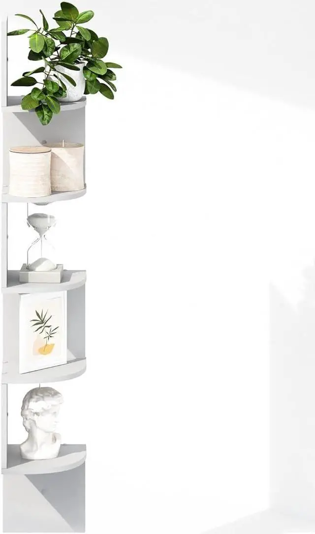 Alt view image 4 of 6 - Furinno Rossi 5-Tier Floating Corner Shelf for Wall, Corner Zigzag Shelf Wall Mounted, Radial Wall Mount Shelves, for Home Office, Living Room, Bedroom, Bathroom, White