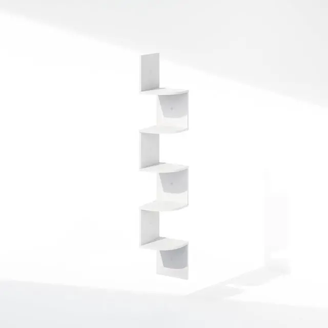 Alt view image 5 of 6 - Furinno Rossi 5-Tier Floating Corner Shelf for Wall, Corner Zigzag Shelf Wall Mounted, Radial Wall Mount Shelves, for Home Office, Living Room, Bedroom, Bathroom, White