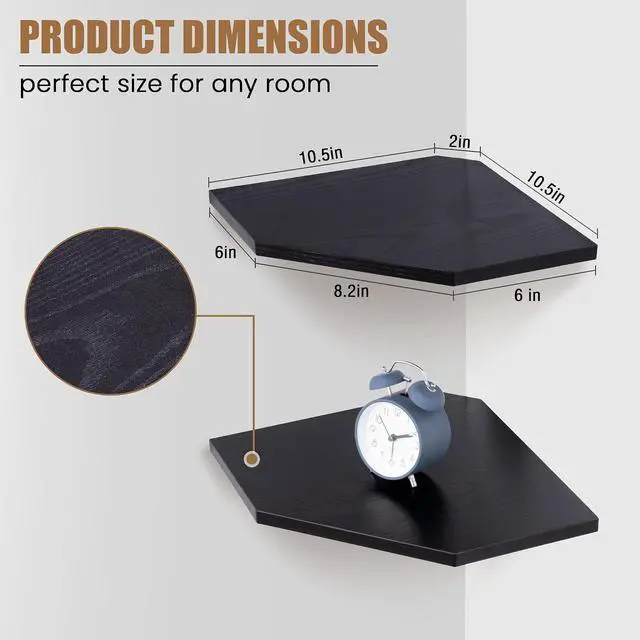 Alt view image 2 of 7 - Fun Memories Corner Shelf Wall Mount, Floating Corner Shelves, Set of 4 Corner Wall Shelf Organizer, Rustic Wood Wall Storage Display Shelves for Living Room Bedroom Bathroom Kitchen, Classic Black