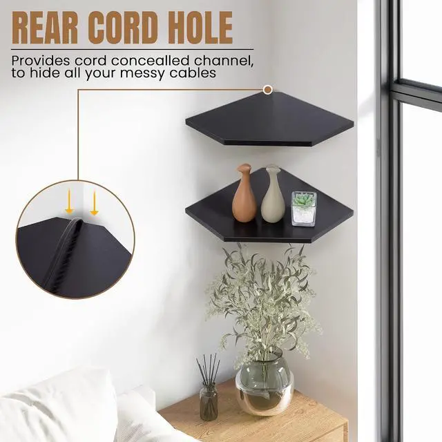 Alt view image 6 of 7 - Fun Memories Corner Shelf Wall Mount, Floating Corner Shelves, Set of 4 Corner Wall Shelf Organizer, Rustic Wood Wall Storage Display Shelves for Living Room Bedroom Bathroom Kitchen, Classic Black