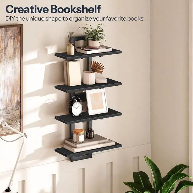 Alt view image 5 of 7 - HOOBRO Floating Shelves, 15 Inch Wall Shelf Set of 2, Wall Mounted Storage Shelves 2-Tier, Hanging Bathroom Shelves, for Living Room, Bedroom, Bathroom, Kitchen, Black BK32BJ01