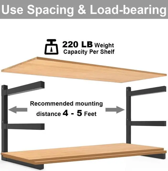 Alt view image 4 of 7 - Lumber Storage Metal Rack, 3-Level Wall-Mounted Organizer and Wood Rack, Indoor & Outdoor Storage Solution for Workshop or Garage - 1 Pack