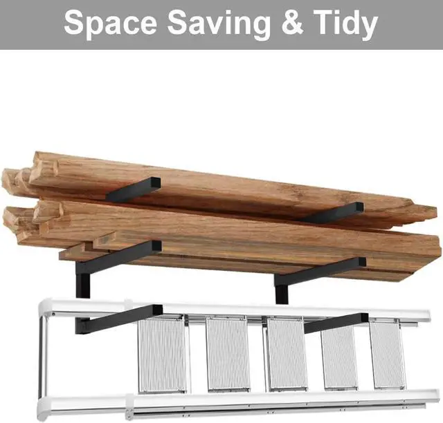 Alt view image 5 of 7 - Lumber Storage Metal Rack, 3-Level Wall-Mounted Organizer and Wood Rack, Indoor & Outdoor Storage Solution for Workshop or Garage - 1 Pack