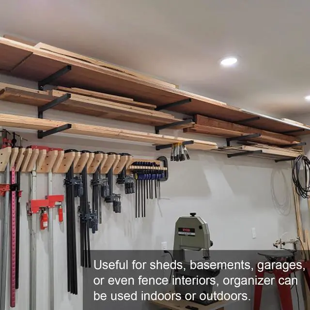 Alt view image 6 of 7 - Lumber Storage Metal Rack, 3-Level Wall-Mounted Organizer and Wood Rack, Indoor & Outdoor Storage Solution for Workshop or Garage - 1 Pack