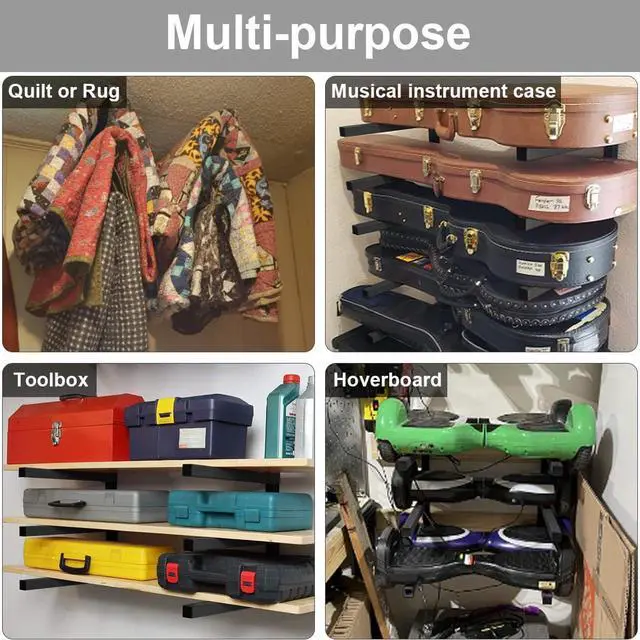 Alt view image 7 of 7 - Lumber Storage Metal Rack, 3-Level Wall-Mounted Organizer and Wood Rack, Indoor & Outdoor Storage Solution for Workshop or Garage - 1 Pack