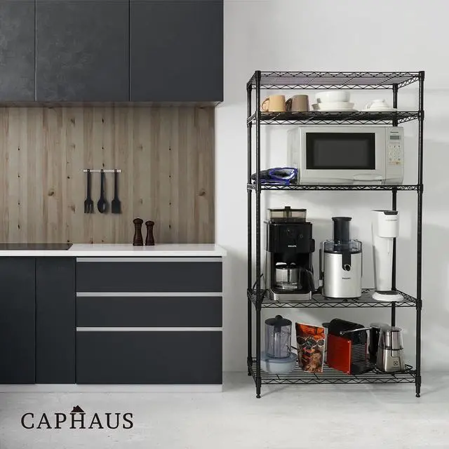 Alt view image 2 of 7 - CAPHAUS 3/4/5-Tier Adjustable Height Wire Shelving Unit, Wire Rack Shelving, Metal Steel Storage Shelves, Garage Shelving Storage Organizer, Utility Storage Shelf, 5-Tier Without Wheels, Black
