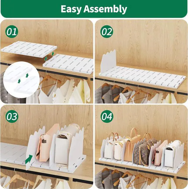 Alt view image 7 of 7 - SPACEKEEPER Shelf Divider for Closet, Adjustable Purse Organizers, White