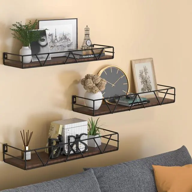 Alt view image 2 of 5 - Floating Shelves Set of 3, Wood Wall Shelf, Farmhouse Shelf for Bedroom