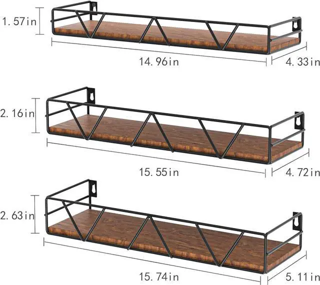 Alt view image 3 of 5 - Floating Shelves Set of 3, Wood Wall Shelf, Farmhouse Shelf for Bedroom