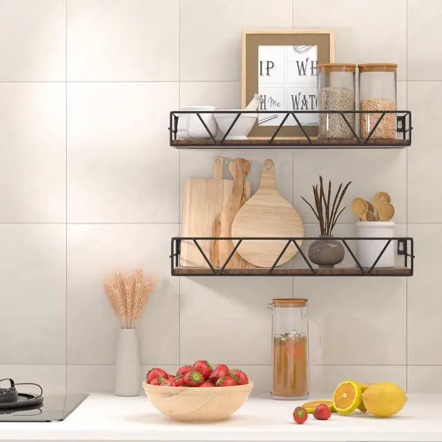 Alt view image 4 of 5 - Floating Shelves Set of 3, Wood Wall Shelf, Farmhouse Shelf for Bedroom
