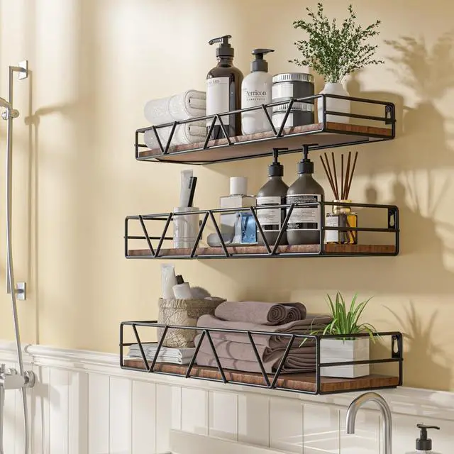 Alt view image 5 of 5 - Floating Shelves Set of 3, Wood Wall Shelf, Farmhouse Shelf for Bedroom
