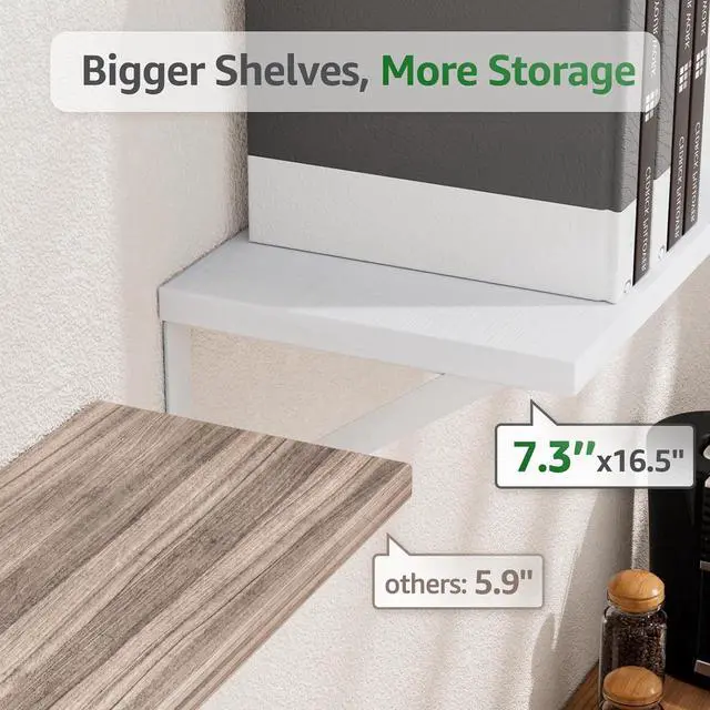 Alt view image 3 of 6 - COCOYA Wall Shelves 7.3" Deep Solid Paulownia Wood (White, Set of 2)