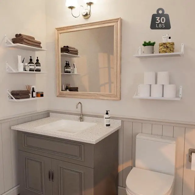 Alt view image 6 of 6 - COCOYA Wall Shelves 7.3" Deep Solid Paulownia Wood (White, Set of 2)