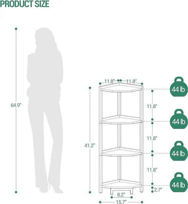 Alt view image 2 of 7 - Hzuaneri Corner Shelf Stand 4-Tier Corner Bookshelf Storage Standing Shelf