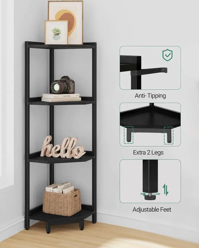Alt view image 3 of 7 - Hzuaneri Corner Shelf Stand 4-Tier Corner Bookshelf Storage Standing Shelf